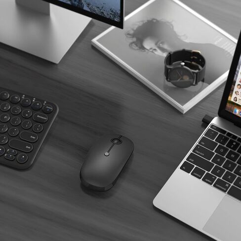 VssoPlor Type C Wireless Mouse, USB C MacBook Wireless Mouse, Black Silver | Dual Mode Cordless Mice with USB and Type C Receiver Compatible with PC, Laptop, MacBook and All USB C Devices in Kuwait