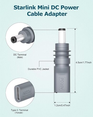 2 PCS Starlink Mini Cable Adapter DC to USB Type C Converter for Starlink Mini Accessories Input 20V Type C Male to DC 5.5 x 2.1mm Female Starlink Mini DC Power Adapter Work with 100W PD Source Black in Kuwait