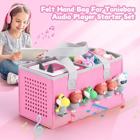 Carrying Case for Toniebox Starter Set and Tonies Figurines, Felt Organizer Travel Bag with Strap for Tonies Box, Travel Cloth Musical Toy Folding Bag for Toniebox Accessories in Saudi Arabia