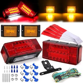 Submersible LED Trailer Tail Lights Kit Halo Glow, Boat Trailer Lights Kit, Rectangle Led Stop Turn Tail Lights w/License Plate Lights, 25ft Wiring Harness for Camper Truck Trailer Snowmobile