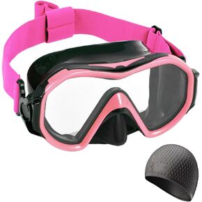 Adults Snorkel Diving Mask, Anti-Fog Tempered Glass Swimming Goggles with Nose Cover, Youth Scuba Dive Mask Swim Glasses for Diving, Snorkeling, Swimming