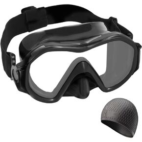 Adults Snorkel Diving Mask, Anti-Fog Tempered Glass Swimming Goggles with Nose Cover, Youth Scuba Dive Mask Swim Glasses for Diving, Snorkeling, Swimming