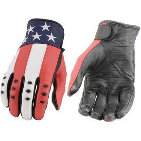 Milwaukee Leather MG7527 Men's Black Leather i-Touch Screen Compatible Motorcycle Hand Gloves w/Stars and Stripes