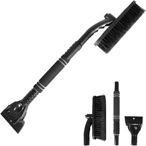 26'' Snow Brush and Ice Scraper, Detachable Extendable Rotatable Snow Removal for Car Windshield, with Comfortable Foam Grip Aluminum Body, Auto Winter Tools Universal for Truck, SUV, Van (Black)