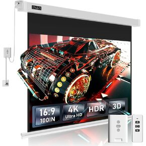 IN&VI Projector Screen Motorized,178°Viewing Angle ALR Projector Screen Movie Screen 4K HD Electric Projector Screen for Home Theater Education W/Remote Control and Wall/Ceiling Mount (100 Inch/16:9)