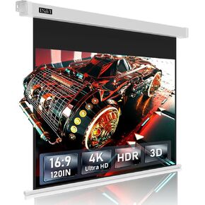 شاشة عرض IN&VI مزودة بمحرك، زاوية عرض 178 درجة شاشة عرض ALR شاشة عرض سينمائية 4K HD شاشة عرض كهربائية لتعليم المسرح المنزلي مع جهاز تحكم عن بعد وحامل على الحائط/السقف (100 بوصة/16:9)
