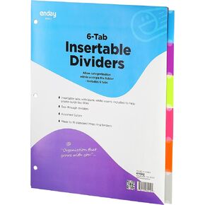 Binder Dividers with Tabs, 5 Dividers for 3 Ring Binder Standard Index Folder Dividers, Plastic Multicolor Dividers with White Insertable Tabs – by Enday (5-Tab, 1 Pack)