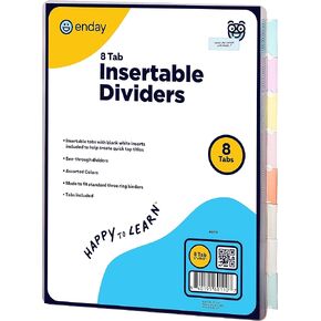 Binder Dividers with Tabs, 5 Dividers for 3 Ring Binder Standard Index Folder Dividers, Plastic Multicolor Dividers with White Insertable Tabs – by Enday (5-Tab, 1 Pack)