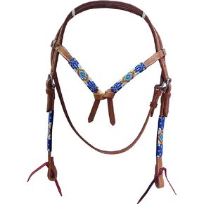 Leather Beaded Headstall For Horse Full Con Pony, Beaded Headtsall For Horse, Stainless Steel Fittings