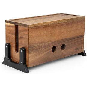 Extra Large Cable Management Box Wood Cord Organizer Box - Cable Box Organizer Cord Box Hider - Power Strip Box Hider Cable Storage Box for Office, TV Wires, Desk Cord Organizer (Solid Acacia)
