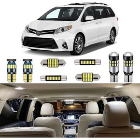 15 Piece White Interior LED Lights Kit for Toyota Sienna 2011 2012 2013 2014 2015 2016 2017 2018 2019 2020 2021 Super Bright 6000K Interior LED Light Bulbs Package + Install Tool