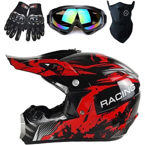 DOT Youth Kids Motocross Helmet, Unisex Off-Road Dirt Bike ATV BMX MX Downhill Street Ride Motorcycle Helmet Goggles Gloves Mask