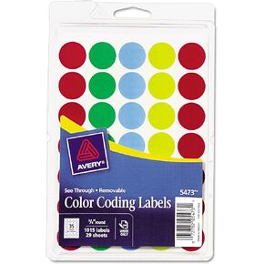 Avery 05473 Removable See-Thru Dots, 3/4-Inch Round, Assorted Colors, 1015/Pack