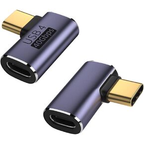 90 Degree Right Angle USB-C Adapter 40Gbps Data Transfer USB 4.0/Thunderbolt 4 Type C Male to Female Connector Extender for Mobile Phone, Switch, Steam Deck, Tablet, Laptop (2 Pack)