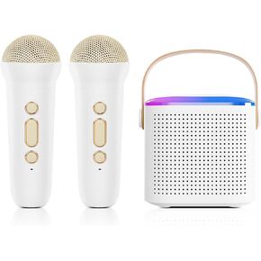 XTUGA X133 White Mini Karaoke Machine for Kids Adults, Portable Bluetooth Speaker with 2 Wireless Microphones with LED Lights for Home Party Birthday Gifts for Girls Boys Kid