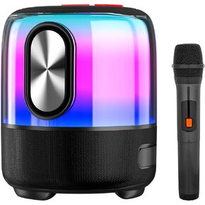 Karaoke Machine,Equipped With Wireless Microphone And Led Party Lights,Portable Bluetooth Amplified Speaker System, Supports Tf Card/Disk/Aux Playback Mode,Suitable For Home Parties/Best Gifts (Black)