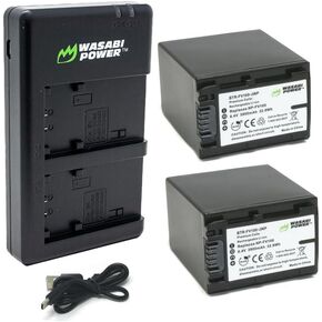 Wasabi Power Battery (2-Pack) and USB Dual Charger Compatible with Sony NP-FV100 and DCR-SR15, DCR-SX45, FDR-AX100, HDR-CX105, HC9, PJ30V, TD20V, XR550V, HXR-NX3D1U, Nex-VG10, and More