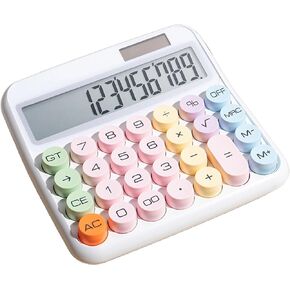 Mechanical Calculator, Cute Calculator for Daily and Basic Office, 12 Digit Display Vintage Typewriter Style Solar Powered Battery Powered Calculator White (not inculde Battery)