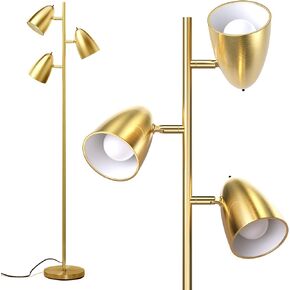 addlon Tree Floor Lamp with 3 Adjustable Rotating Lights and Matching LED Bulbs, Standing Tall Pole Lamps for Living Room, Bedroom, Home, Office - Black