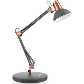 LEPOWER Metal Desk Lamp, Adjustable Goose Neck Architect Table Lamp with On/Off Switch, Swing Arm Desk Lamp with Clamp, Eye-Caring Reading Lamp for Bedroom, Study Room &Office (Sandy Black)