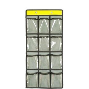 Classroom Pocket Chart For Cell Phones Calculators Over The Door Hanging Closet Underwear Sock Jewelry Organizer Holder 12 Clear Pockets (GREY)