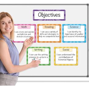 Magnetic Write ＆ Wipe Paper Organization Chart, Dry Erase Objectives Learning Magnets for Classroom Whiteboard, Great for Classroom Goals Targets, Including 6 Magnets.