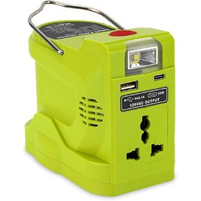 Taingwei 200W عاكس الطاقة لبطارية Ryobi 18V، DC 18V إلى AC 110-120V عاكس البطارية مع منفذ USB واحد، منفذ USB-C، ضوء LED 280lm للتخييم في الهواء الطلق والسفر والصيد في حالات الطوارئ (أداة فقط) in Kuwait