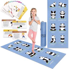 Garybank Kids Yoga Mat Set -Non-slip Exercise Mats with Fun Prints -12 Yoga Cards for Kids - Carrier Bag - Odor Free Non-Toxic, Cute Yoga Mat for Kids Girls Boys (60 X 24 X 0.2 Inch)