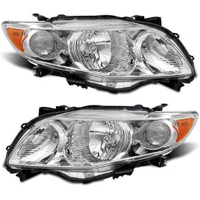 for 2009 2010 Toyota Corolla Headlight Assembly compatible with 09 10 Corolla Base/CE/LE/XLE Models North America Built Vehicle Clear Lens Black Housing Amber Reflector Replacement Pair in Kuwait