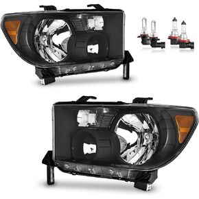 For 2007-2013 Toyota Tundra Headlights Assembly For 07 08 09 10 11 12 13 Toyota Tundra Headlight Replacement Automotive Headlamp Headlight Assemblies Black Housing Amber Reflector