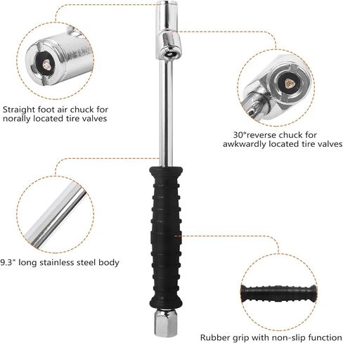Extended Reach Dual Head Air Chuck, 2-Way Connection 1/4" FNPT Straight Foot Lock On Tire Inflate Chuck for Semi, RV Dually Tires in Kuwait