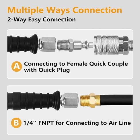 Extended Reach Dual Head Air Chuck, 2-Way Connection 1/4" FNPT Straight Foot Lock On Tire Inflate Chuck for Semi, RV Dually Tires in Kuwait