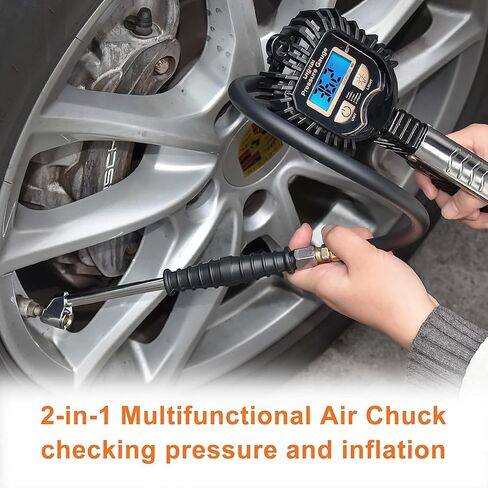 Extended Reach Dual Head Air Chuck, 2-Way Connection 1/4" FNPT Straight Foot Lock On Tire Inflate Chuck for Semi, RV Dually Tires in Kuwait
