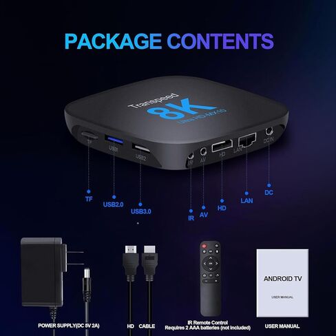 Android TV Box 13.0 4GB 64GB يدعم 8K 6K 2.4G 5.0G WiFi TV Box 2023 مع شرائح RK3528 HDR10 VP9 BT5.0 USB 3.0&2.0 3D 100M Ethernet in Saudi Arabia