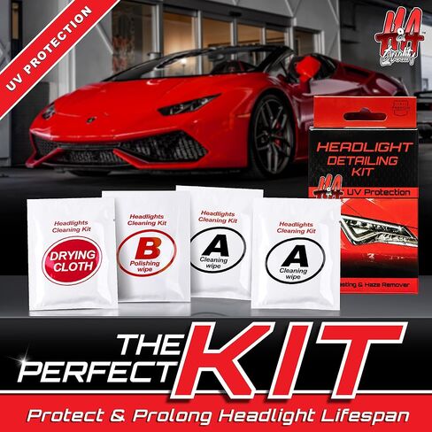 H&A QUALITY Headlight Restoration Kit, Car Headlight Cleaner and Car Detailing Kit Cleaning Wipes with UV Protectant Clear Top Coat, Headlights Polishing Wipe to Remove Haze and Shine Dull Headlights in Saudi Arabia