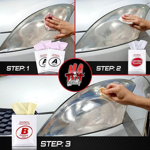 H&A QUALITY Headlight Restoration Kit, Car Headlight Cleaner and Car Detailing Kit Cleaning Wipes with UV Protectant Clear Top Coat, Headlights Polishing Wipe to Remove Haze and Shine Dull Headlights in Saudi Arabia
