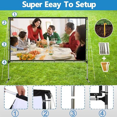 Projector Screen with Stand 120 Inch Foldable Portable Movie Screen 16：9 HD 4K Double Sided Projection Movies Screen with Carry Bag for Indoor Outdoor Home Theater Backyard Cinema Travel in Kuwait