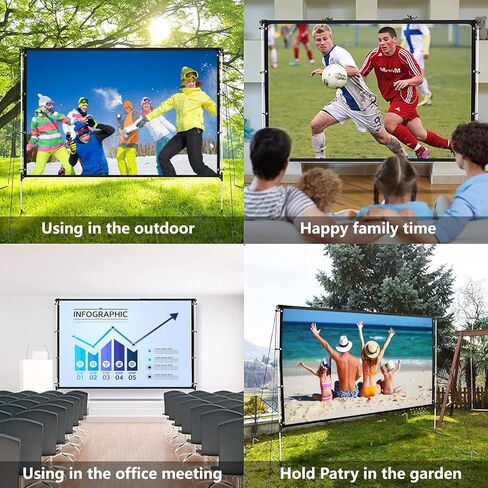 Projector Screen with Stand 120 Inch Foldable Portable Movie Screen 16：9 HD 4K Double Sided Projection Movies Screen with Carry Bag for Indoor Outdoor Home Theater Backyard Cinema Travel in Kuwait