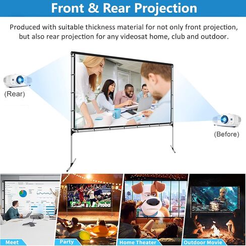 Projector Screen with Stand 120 Inch Foldable Portable Movie Screen 16：9 HD 4K Double Sided Projection Movies Screen with Carry Bag for Indoor Outdoor Home Theater Backyard Cinema Travel in Kuwait