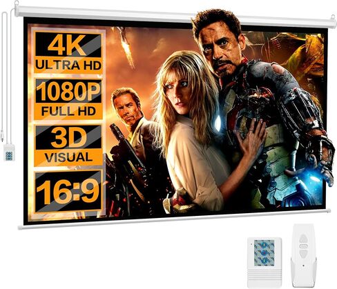 Antifir 100'' 16:9 HD Motorized Projection Screen with Remote Control, Folding Anti- Crease Projector Screen, Wall/Ceiling Mounted Projection Screens for Home Theater, Office, Education, White. in Saudi Arabia