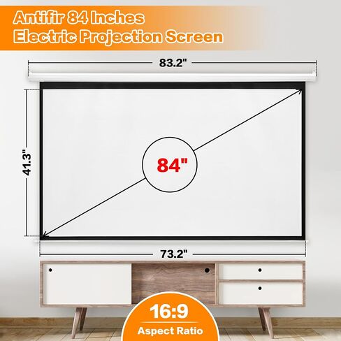 Antifir 100'' 16:9 HD Motorized Projection Screen with Remote Control, Folding Anti- Crease Projector Screen, Wall/Ceiling Mounted Projection Screens for Home Theater, Office, Education, White. in Saudi Arabia