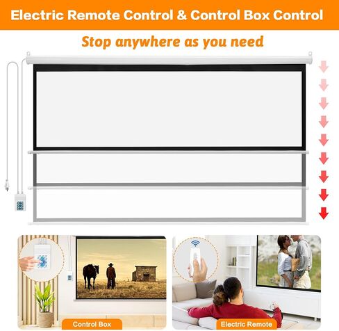 Antifir 100'' 16:9 HD Motorized Projection Screen with Remote Control, Folding Anti- Crease Projector Screen, Wall/Ceiling Mounted Projection Screens for Home Theater, Office, Education, White. in Saudi Arabia