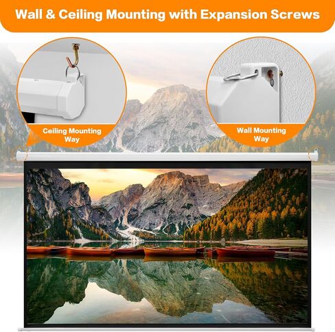 Antifir 100'' 16:9 HD Motorized Projection Screen with Remote Control, Folding Anti- Crease Projector Screen, Wall/Ceiling Mounted Projection Screens for Home Theater, Office, Education, White. in Saudi Arabia