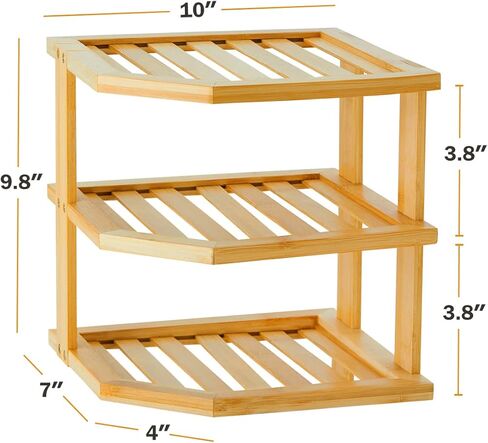 رف زاوية المطبخ من Apicizon، منظم الأطباق للخزانة، رف خزانة زاوية الخيزران 3 طبقات مخزن المطبخ على الحائط منظم أرفف تخزين المطبخ، بني in Kuwait
