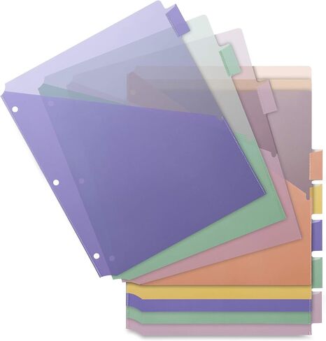 Double Pocket Index Dividers, with Multicolor Large Insertable Tabs, Hole Punched for Use with 3 Ring Binders - 8 Pack in Saudi Arabia