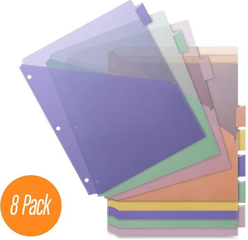 Double Pocket Index Dividers, with Multicolor Large Insertable Tabs, Hole Punched for Use with 3 Ring Binders - 8 Pack in Saudi Arabia