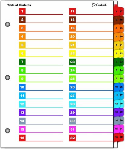 Cardinal by TOPS Products OneStep Printable Table of Contents and Index Dividers, 32-Tab, Numbered, Multi-Color (60970) in Saudi Arabia