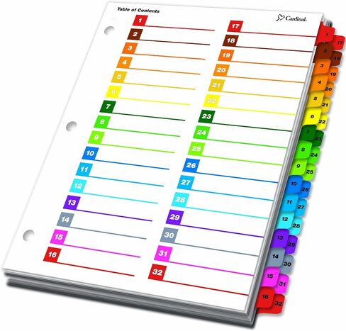 Cardinal by TOPS Products OneStep Printable Table of Contents and Index Dividers, 32-Tab, Numbered, Multi-Color (60970) in Saudi Arabia