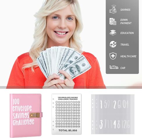 100 Envelopes Money Saving Challenge: Your Ultimate Money Saving Planner with Cash Envelope Challenges and Budget Book Binder(Pink) in Saudi Arabia