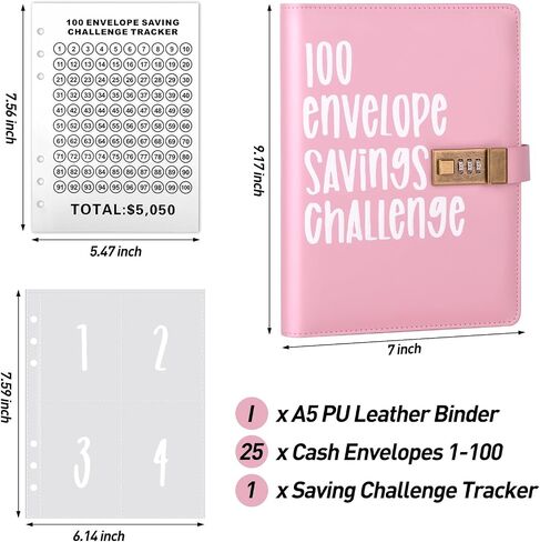 100 Envelopes Money Saving Challenge: Your Ultimate Money Saving Planner with Cash Envelope Challenges and Budget Book Binder(Pink) in Saudi Arabia